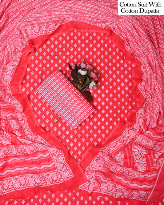 Exclusive Hand Block Cotton Suit With Cotton Dupatta(BFCOT133)