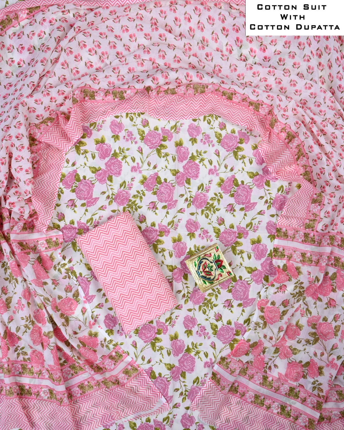 Exclusive Hand Block Cotton Suit With Cotton Dupatta(BFCOT192)