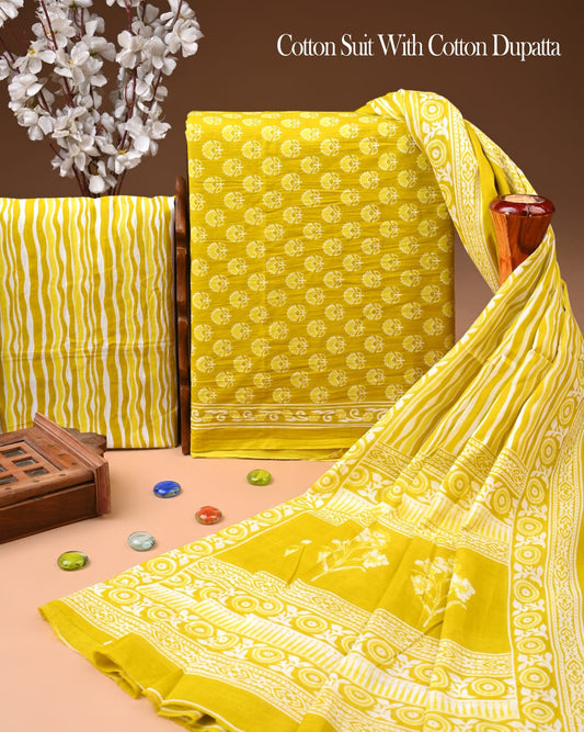 Exclusive Hand Block Cotton Suit With Cotton Dupatta