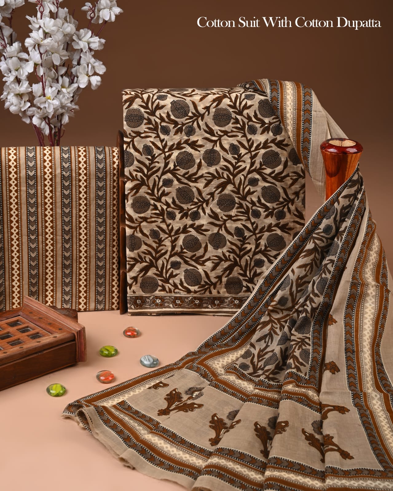 Exclusive Hand Block Cotton Suit With Cotton Dupatta(BFCOT170)