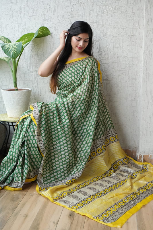 New Designer Hand Block Print Chanderi Silk Saree(BFCS43)