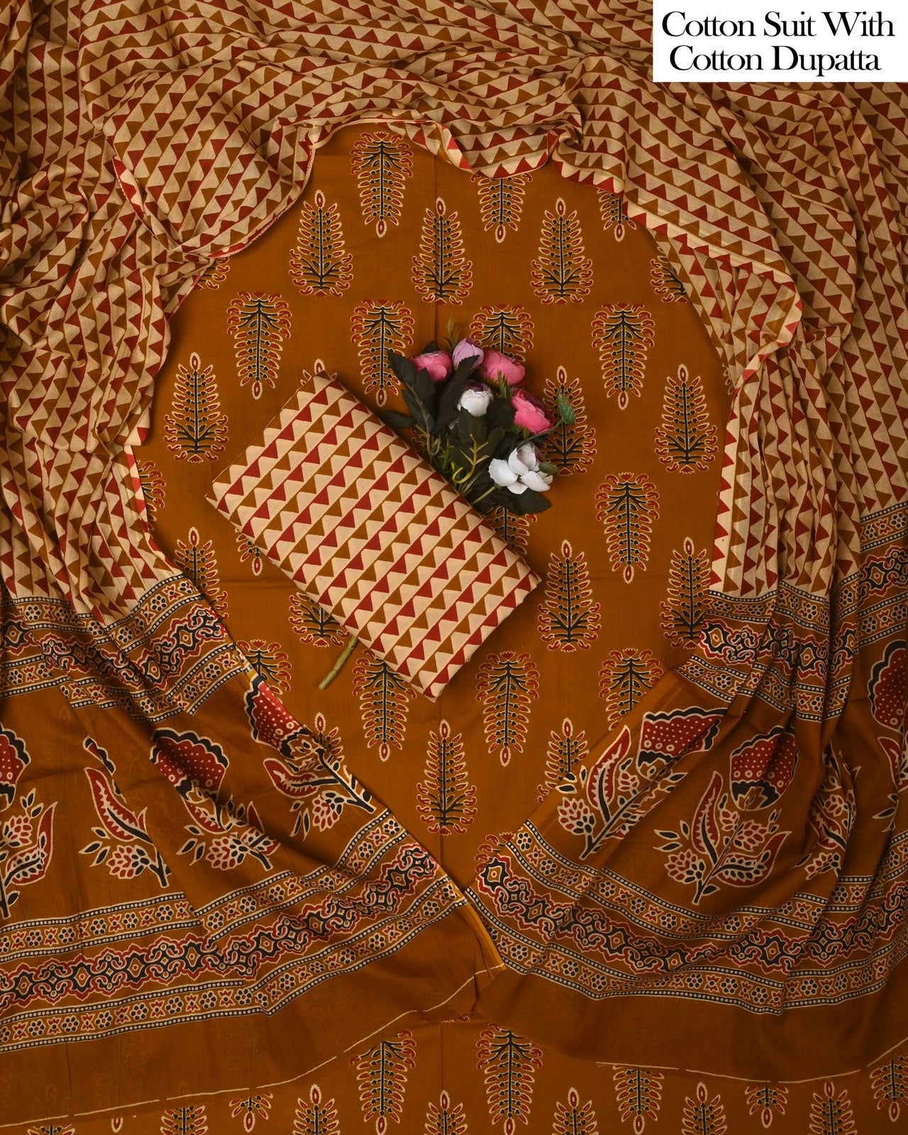 Exclusive Hand Block Cotton Suit With Cotton Dupatta(BFCOT146)