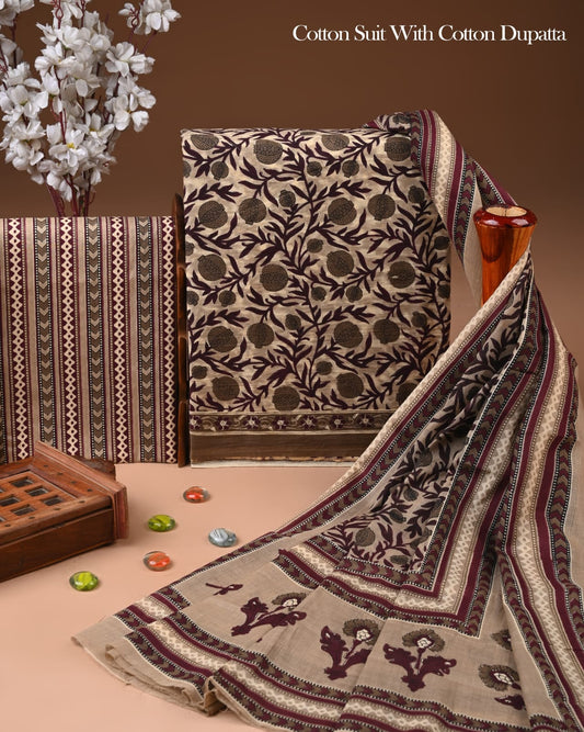 Exclusive Hand Block Cotton Suit With Cotton Dupatta(BFCOT172)