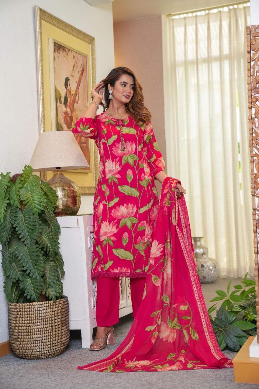 *New lounch *

*White Love.......*

*This A-line pant set is perfect for the summer season with its vibrant floral print and confident  , the included matching dupatta completes the look and adds an extra touch of style.*