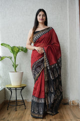 New Designer Hand Block Print Maheshwari Silk Saree (BFMSARE49)