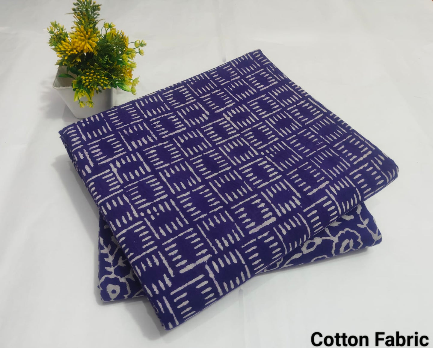 Indigo Blue Geometric Print Cotton Fabric (BFTB122)