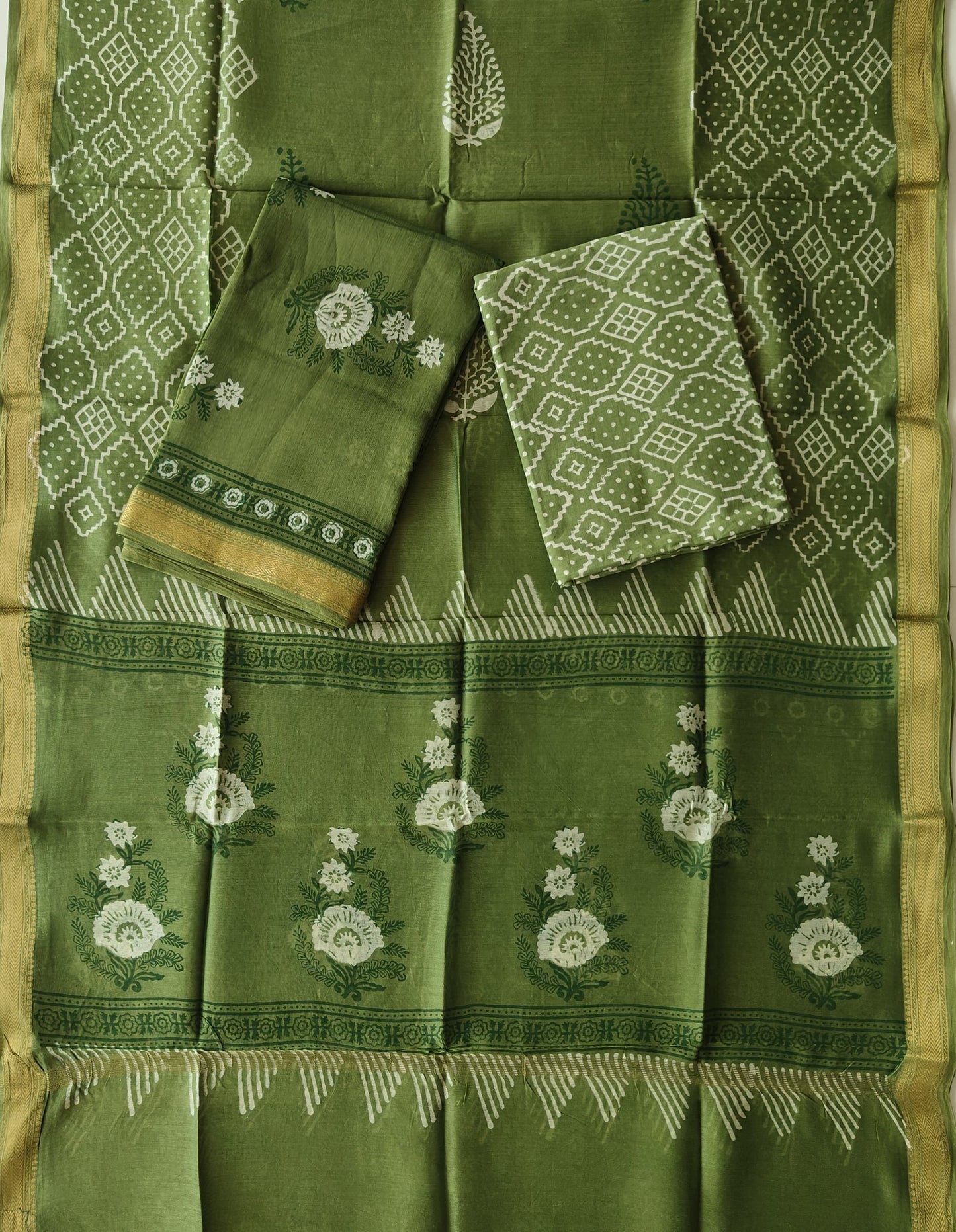 Premium Hand Block Printed Maheshwari Silk Suit(BFMAH93)