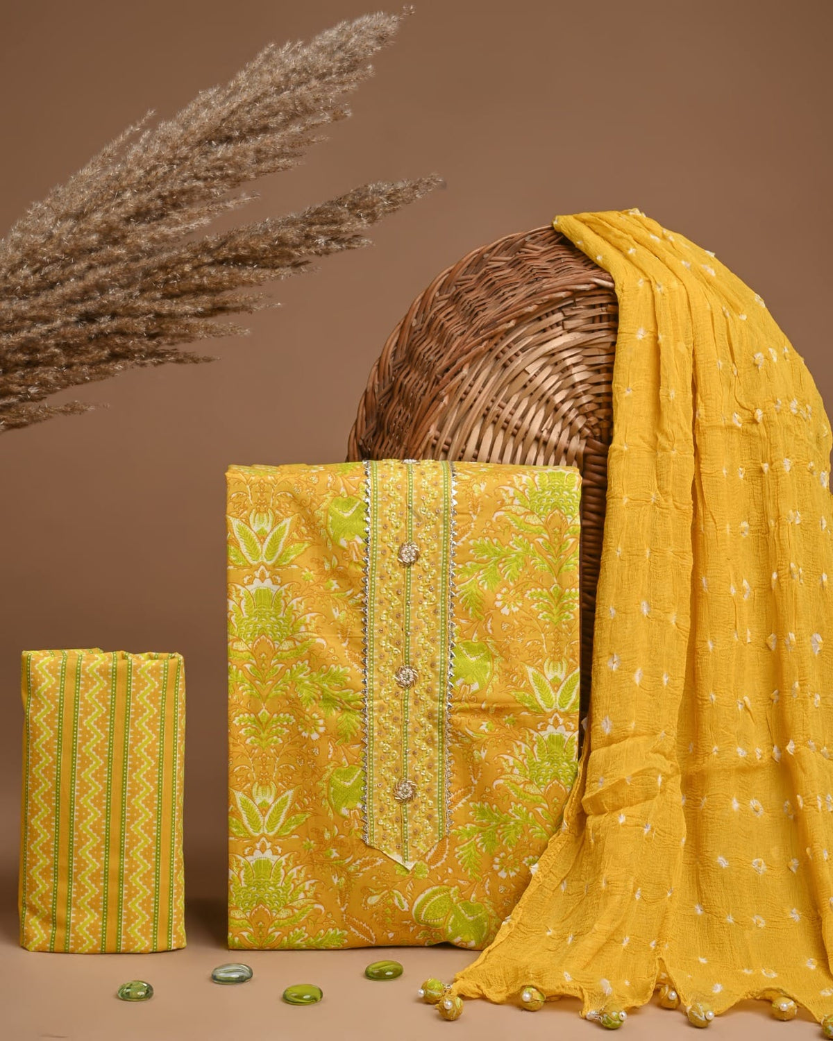 PREMIUM GOTA PATTI COTTON SUIT SET WITH CHIFFON DUPATTA
