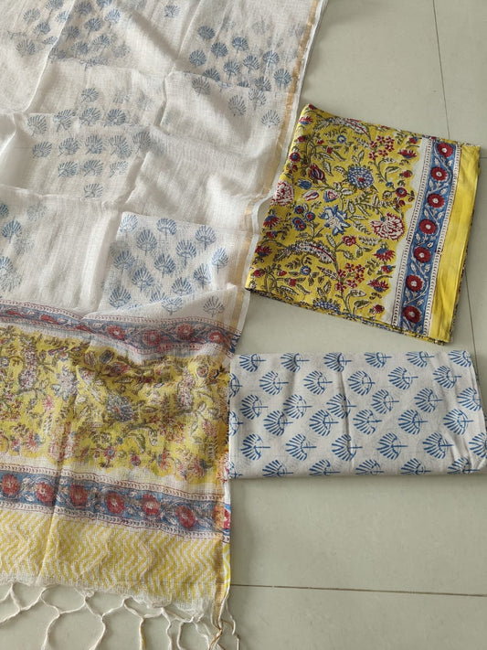 Premium Sanganeri Printed Cotton Suit With Kota Doria Duppta