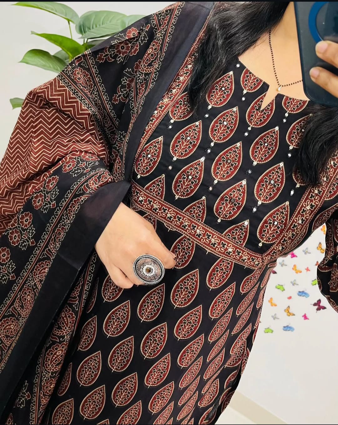 *This A-line pant set is perfect for the summer season with its vibrant floral print and confident pocket one side. Plus, the included matching dupatta completes the look and adds an extra touch