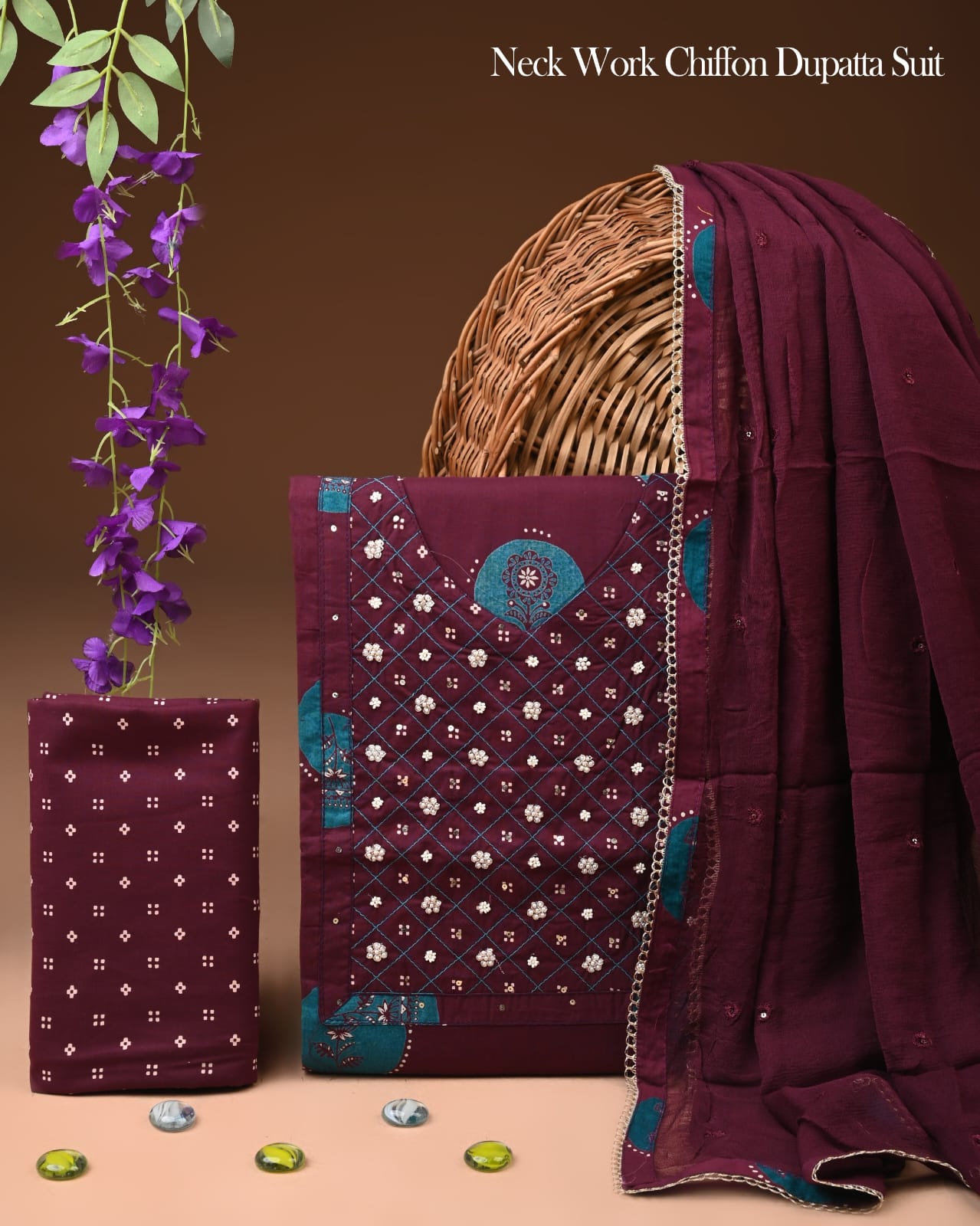 PREMIUM GOTA PATTI COTTON SUIT SET WITH CHIFFON DUPATTA