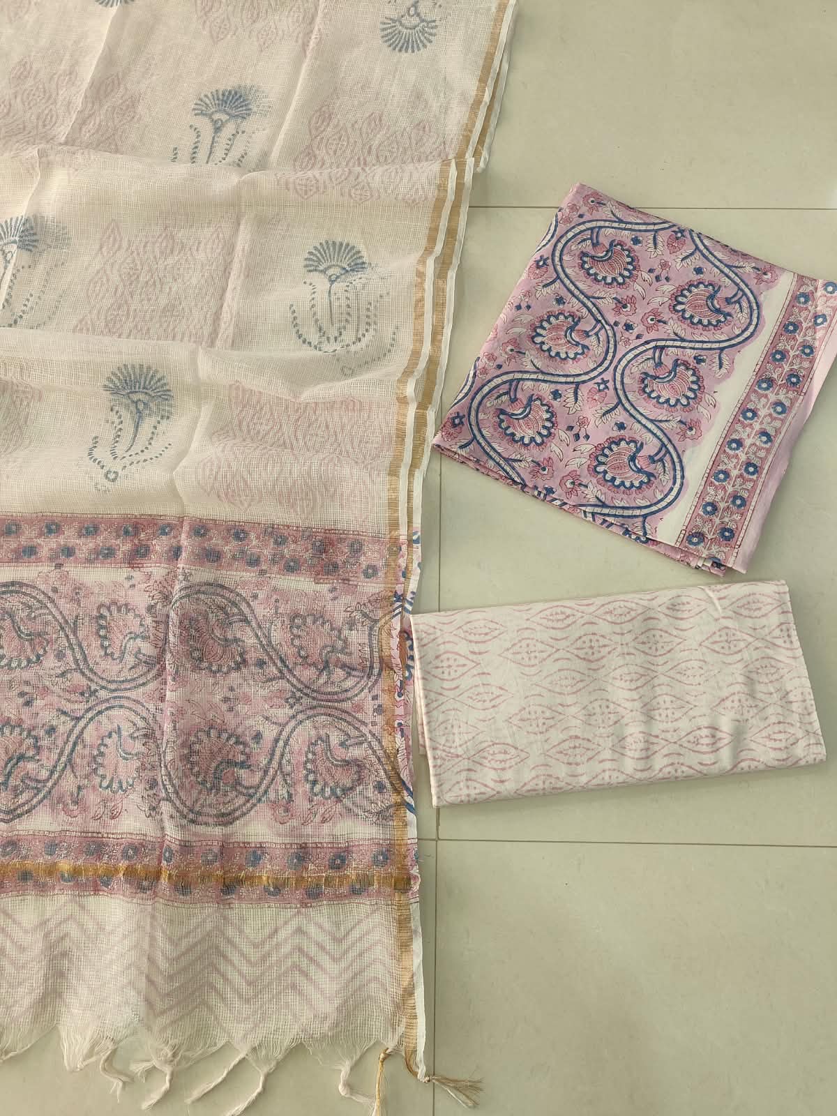 Premium Sanganeri Printed Cotton Suit With Kota Doria Duppta(BFCOTKD02)