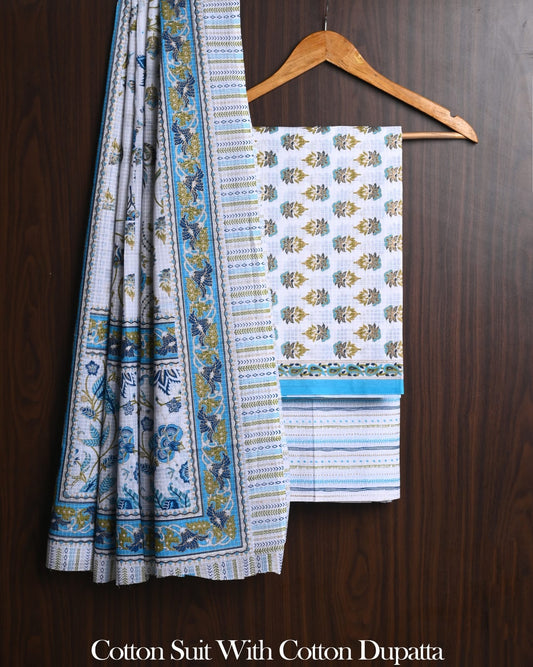 Exclusive Hand Block Cotton Suit With Cotton Dupatta