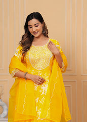 Beautiful ANARKALI KURTA with heavy  embroidery  work  on yoke along with pants with duppata