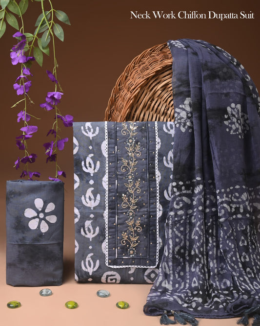 PREMIUM GOTA PATTI COTTON SUIT SET WITH CHIFFON DUPATTA