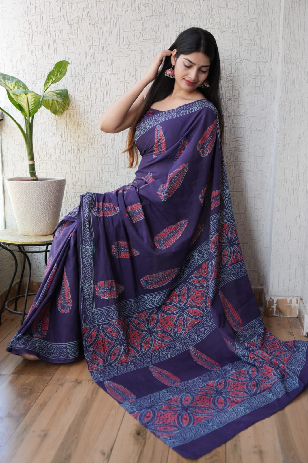 Purple Printed Cotton Saree (BFCS06)