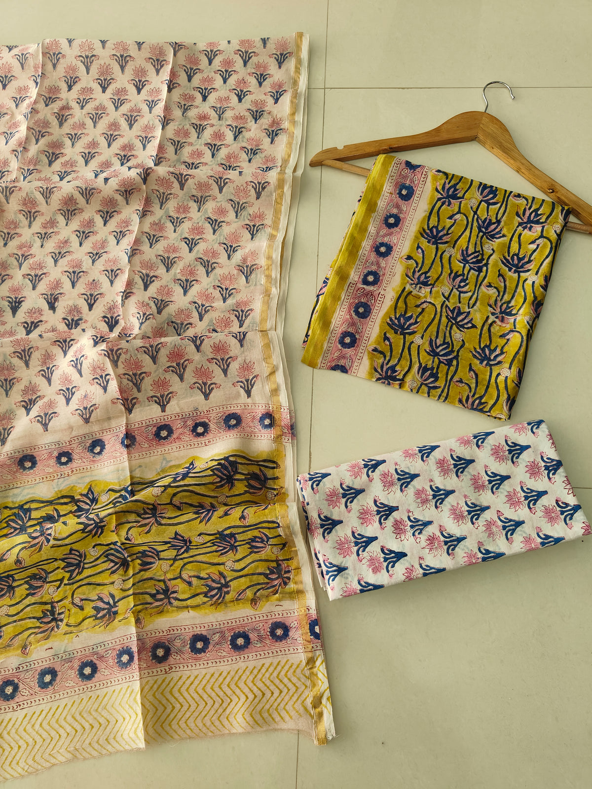 EXCLUSIVE HAND BLOCK CHANDERI SILK SUIT SET WITH CHANDERI DUPATTA