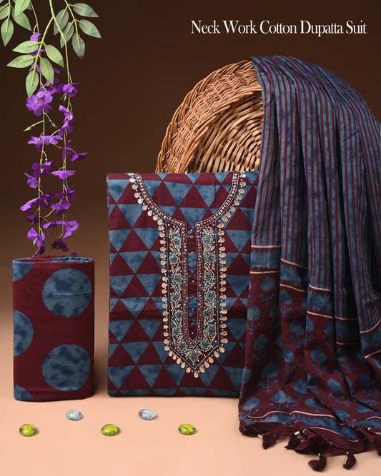 PREMIUM GOTA PATTI COTTON SUIT SET WITH CHIFFON DUPATTA