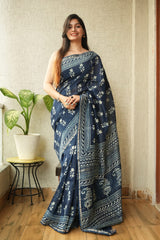 New Designer Hand Block Print Chanderi Silk Saree(BFCS56)