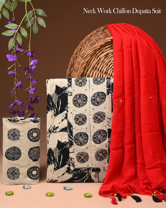 PREMIUM GOTA PATTI COTTON SUIT SET WITH CHIFFON DUPATTA