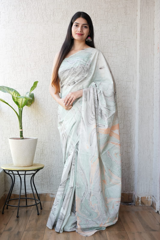 Pastel Marble Printed Cotton Saree – Soft Cotton Saree for Women  (BFCS48)