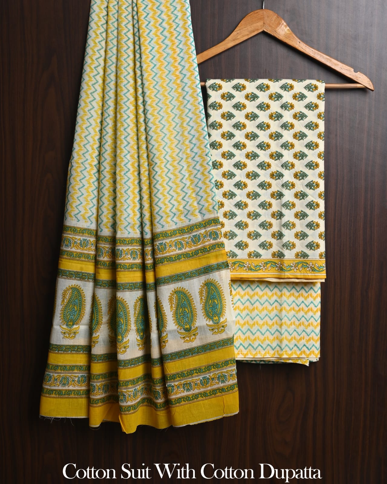 Exclusive Hand Block Cotton Suit With Cotton Dupatta(BFCOT195)