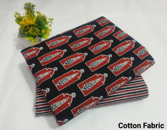 Black Red Ethnic Printed Cotton Fabric – Stylish Traditional Dress Material (BFTB29)