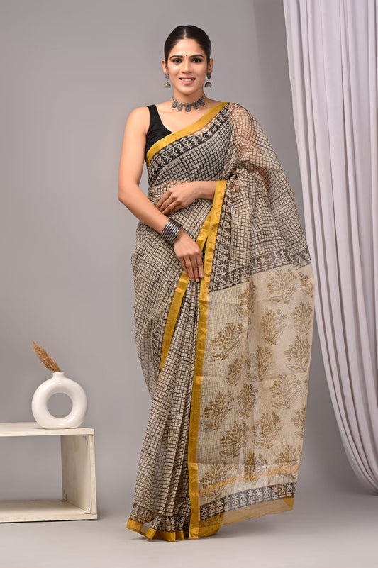 Beige & Yellow kota doriya saree (BFKS38)