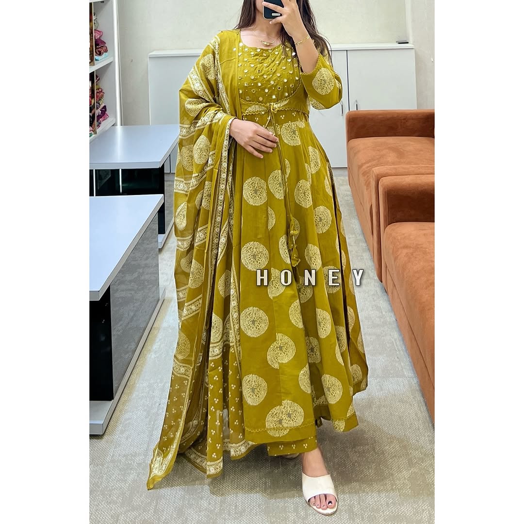 Beautiful  printed with embroidery work anarkali kurta dupatta set