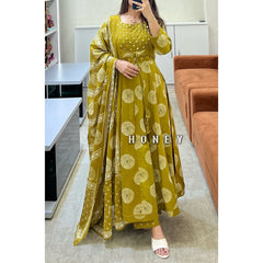 Beautiful  printed with embroidery work anarkali kurta dupatta set