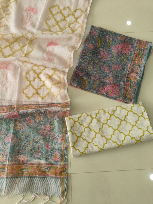 Premium Sanganeri Printed kota Suit With Kota Doria Duppta