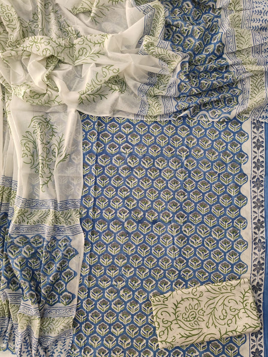 Exclusive Hand Block Cotton Suit With Cotton Dupatta(BFCOT72)