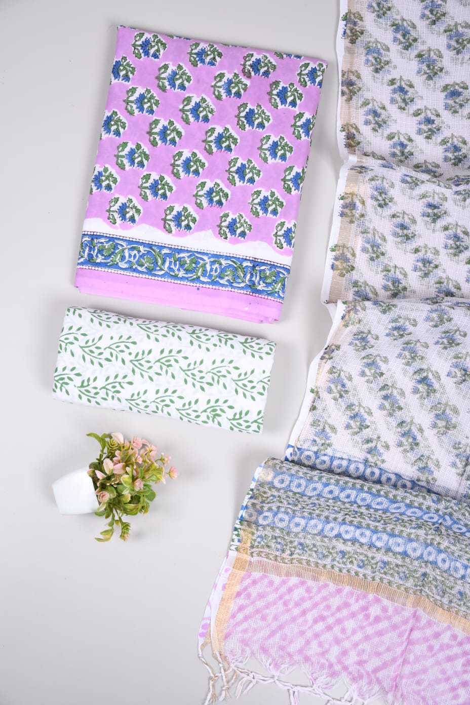 Premium Sanganeri Printed Cotton Suit With Kota Doria Duppta(BFCOTKD27)
