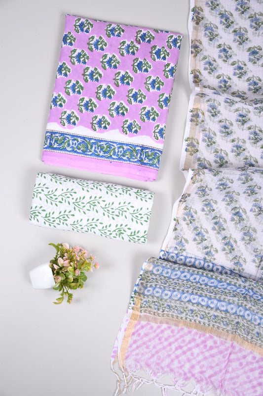 Premium Sanganeri Printed Cotton Suit With Kota Doria Duppta(BFCOTKD27)