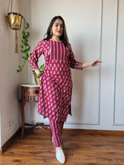 New Exclusive Hand  block printed Stitched Cotton  Kurtis with Pant