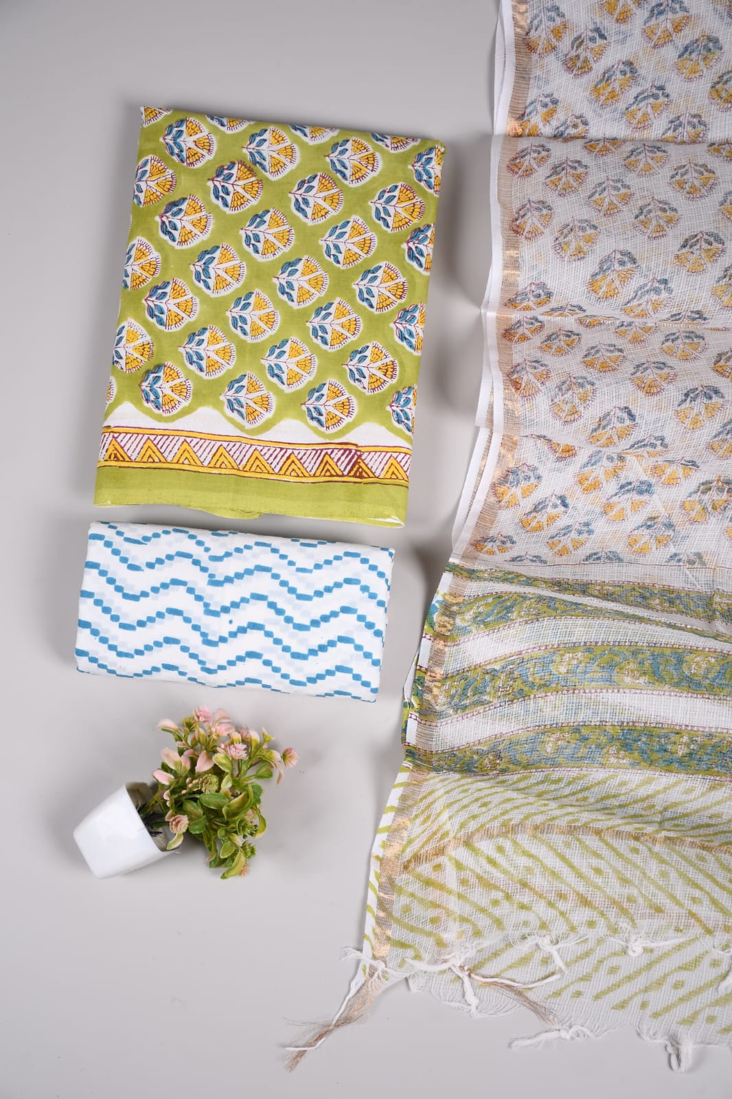 Premium Sanganeri Printed Cotton Suit With Kota Doria Duppta(BFCOTKD24)