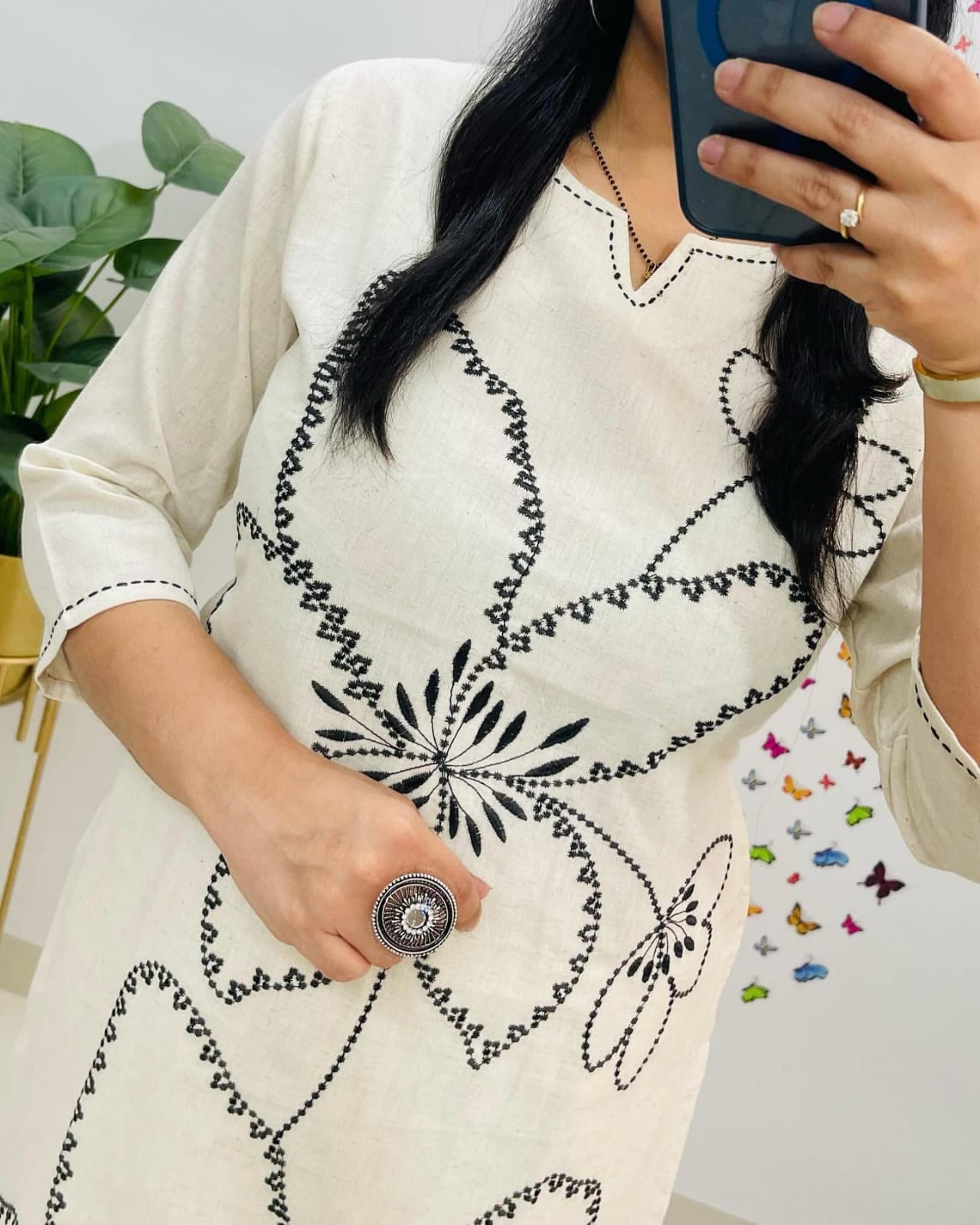 *🌹🌹Pure fine Cotton  fabric Embroidery Work and hand work Kurti with Pant with cotton*🌹🌹