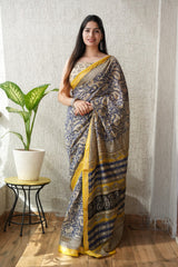 New Designer Hand Block Print Maheshwari Silk Saree (BFMSARE40)