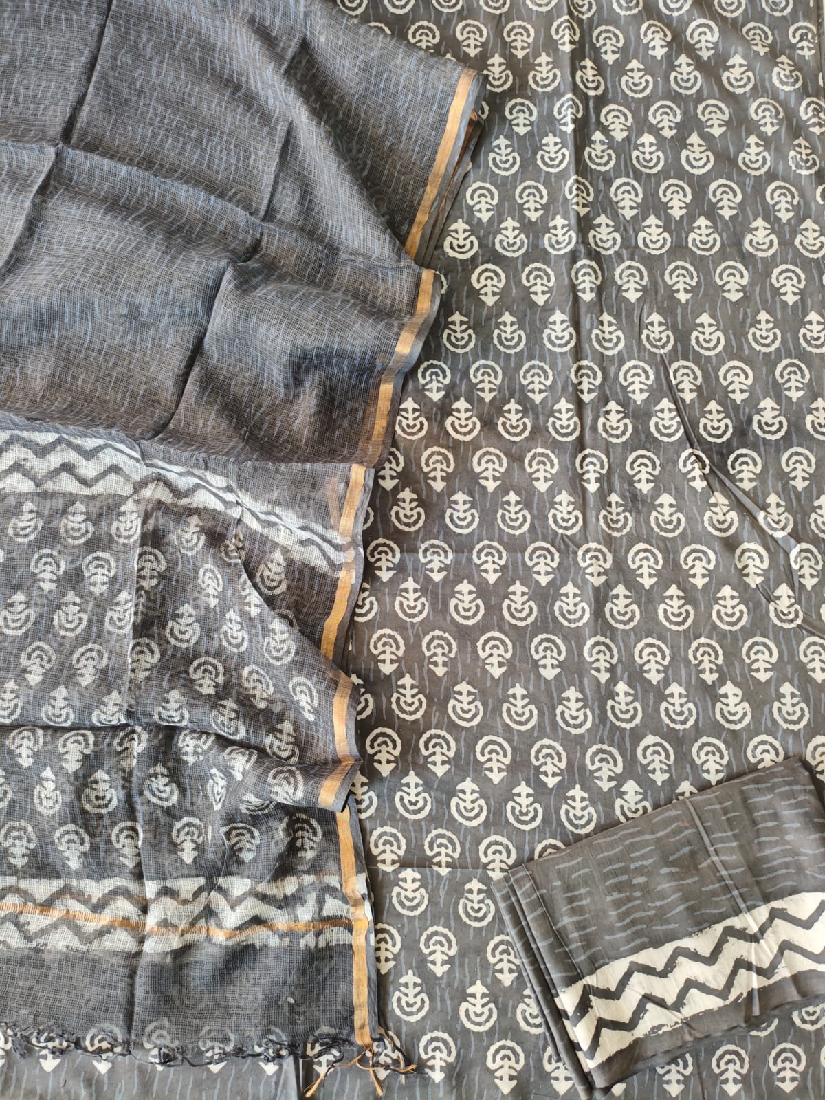 Premium Sanganeri Printed Cotton Suit With Kota Doria Duppta(BFCOTKD27)