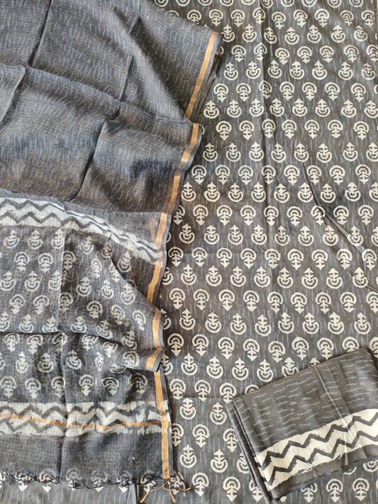 Premium Sanganeri Printed Cotton Suit With Kota Doria Duppta(BFCOTKD27)