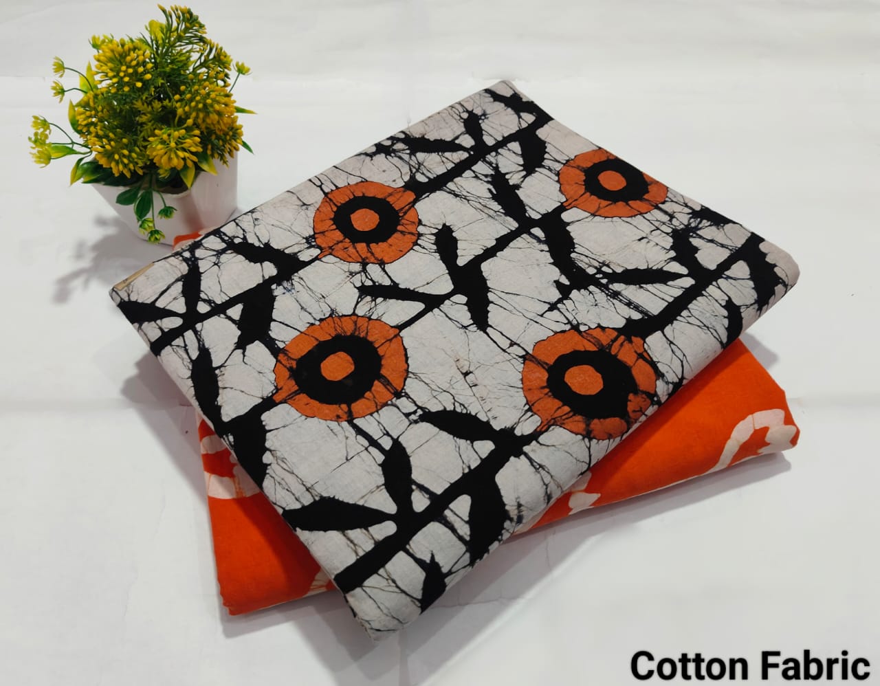 Black Orange Batik Cotton Fabric – Designer Ethnic Cotton Material (BFTB48)