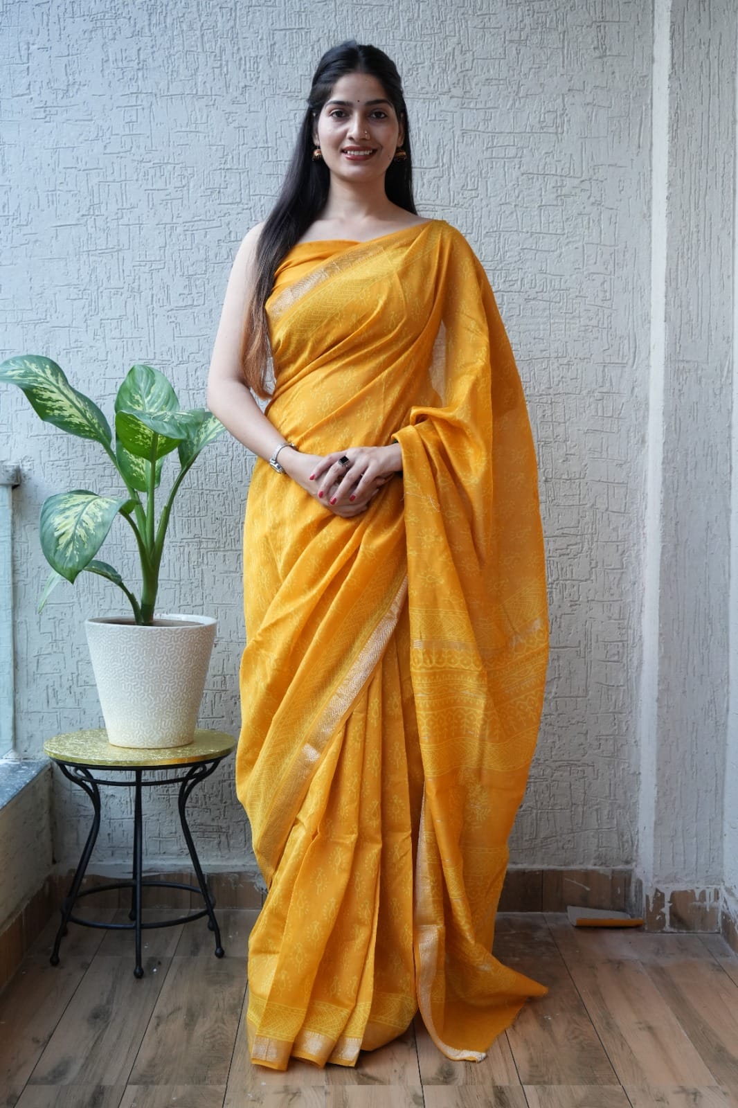 New Designer Hand Block Print Maheshwari Silk Saree (BFMSARE24)