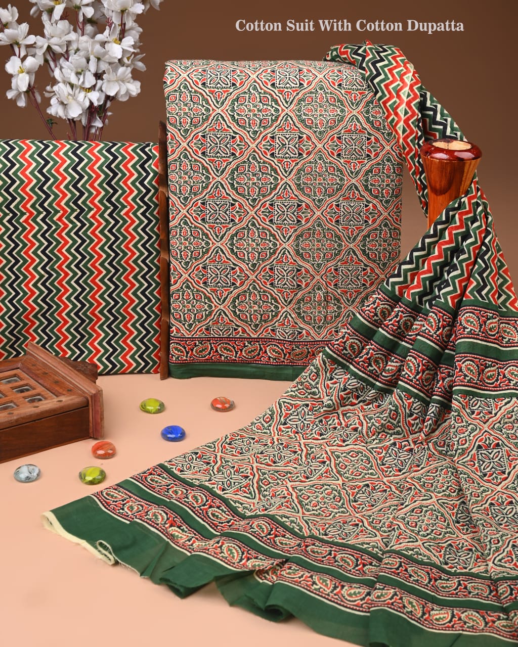 Exclusive Hand Block Cotton Suit With Cotton Dupatta