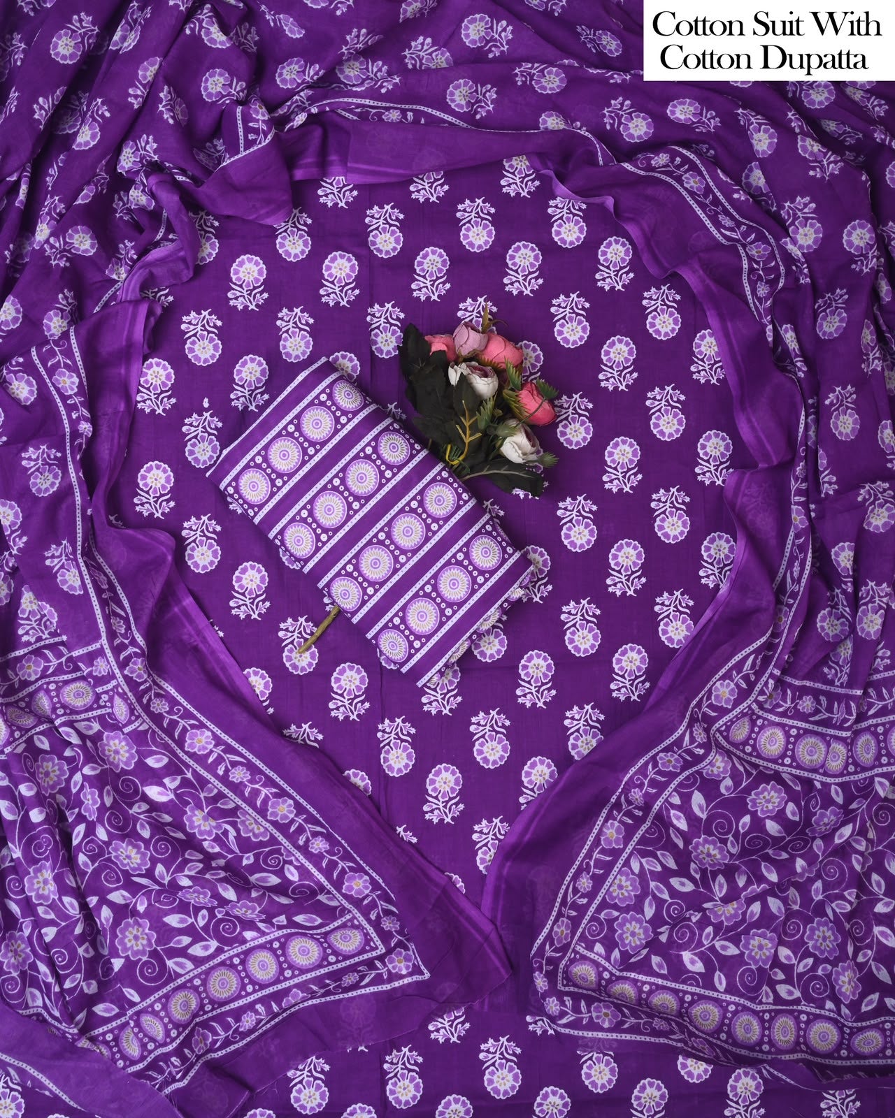 Exclusive Hand Block Cotton Suit With Cotton Dupatta(BFCOT173)