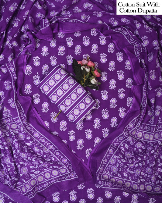 Exclusive Hand Block Cotton Suit With Cotton Dupatta(BFCOT173)