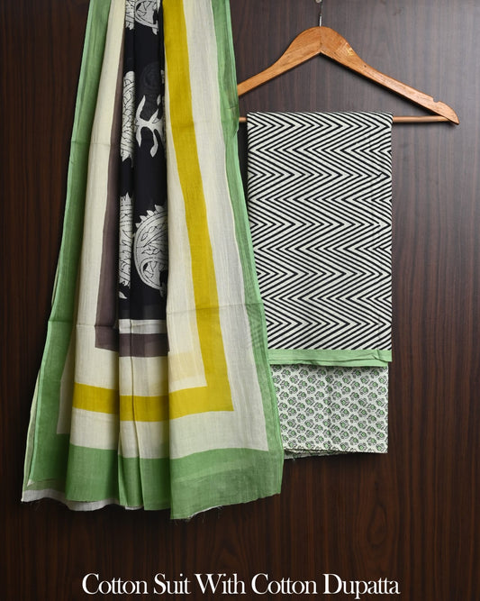 Exclusive Hand Block Cotton Suit With Cotton Dupatta