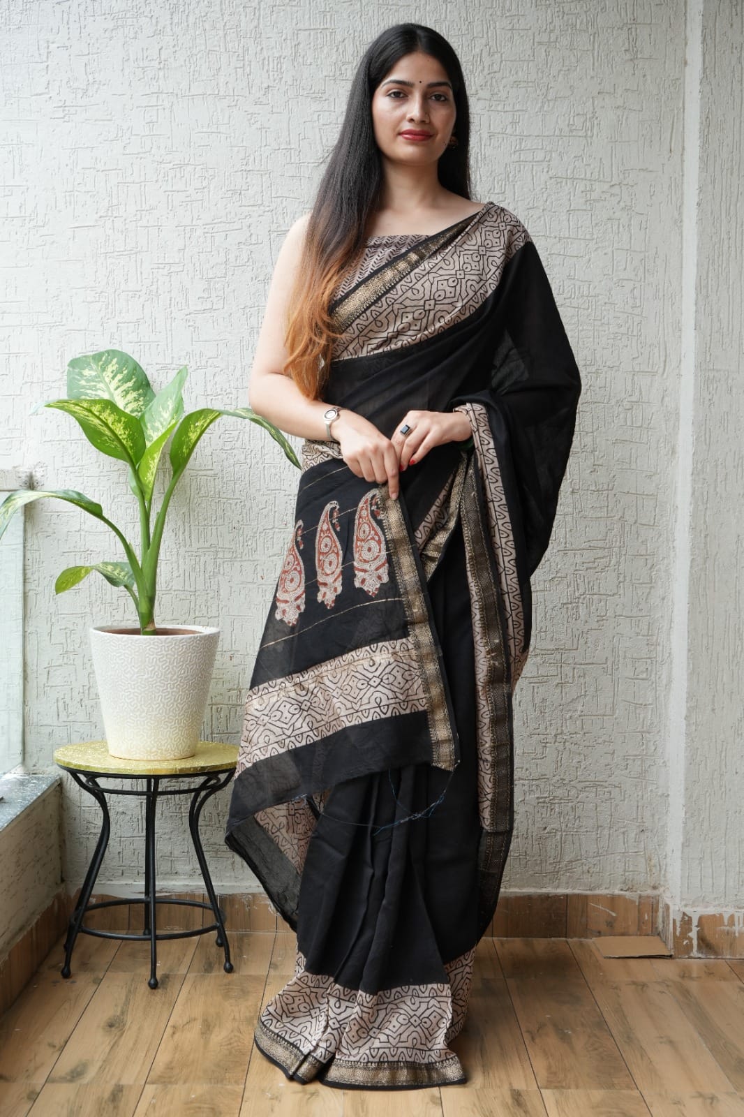 New Designer Hand Block Print Maheshwari Silk Saree (BFMSARE26)