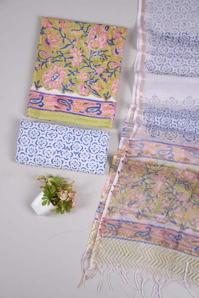 Premium Sanganeri Printed Cotton Suit With Kota Doria Duppta(BFCOTKD25)