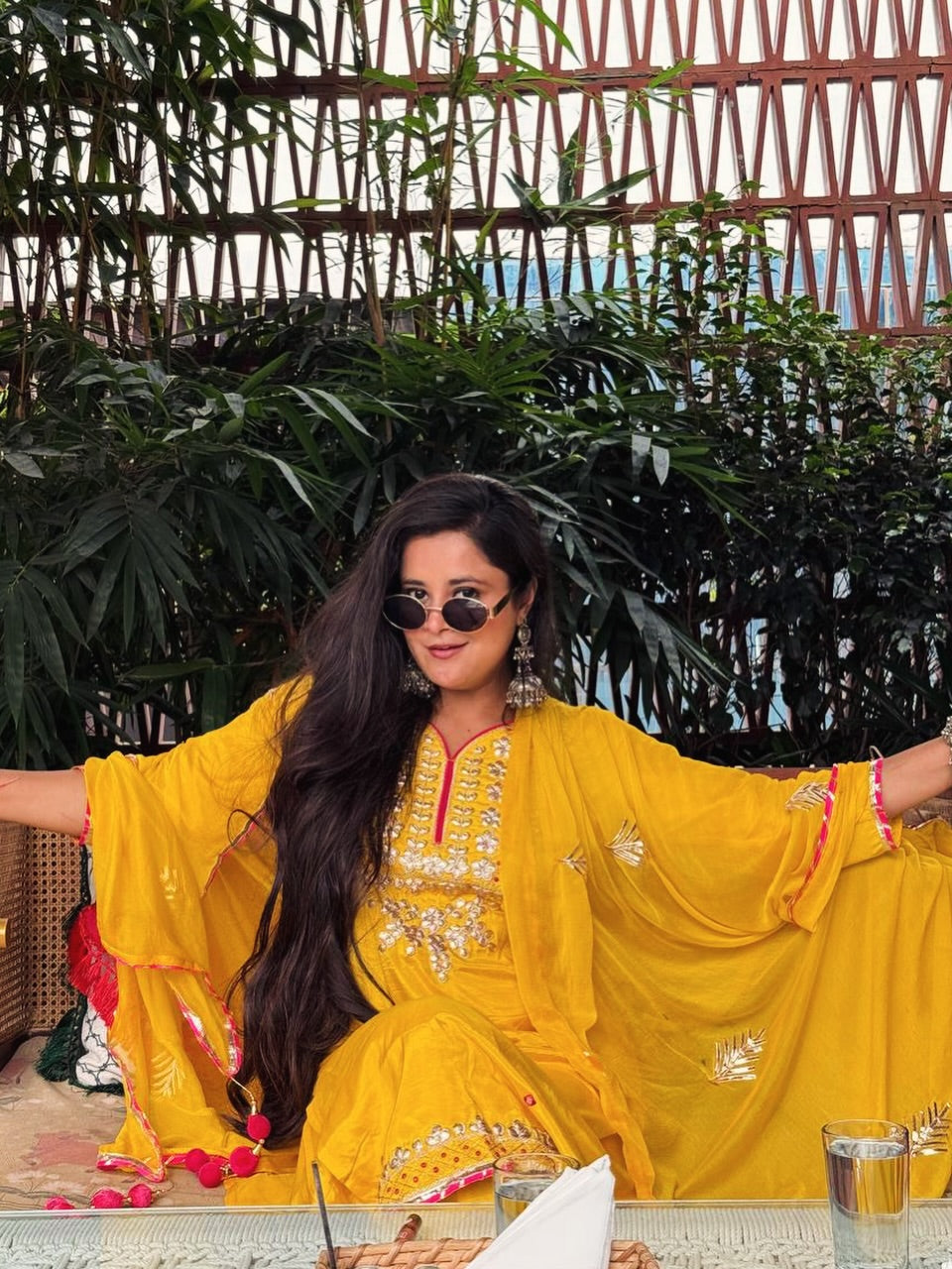 Yellow Chikankari Embroidered Sharara Suit for Women