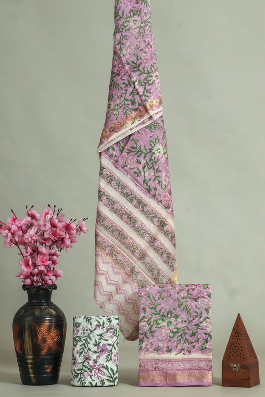 Premium Hand Block Printed Maheshwari Silk Suit (BFMAH07)